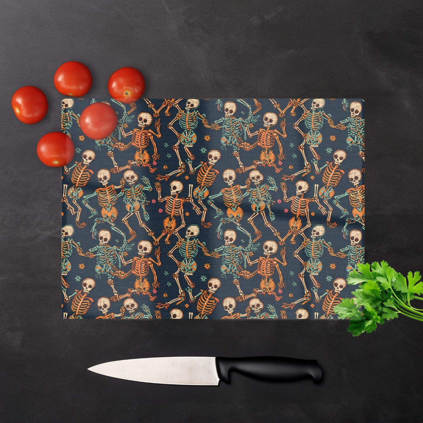 Dancing Skeletons Glass Chopping Board