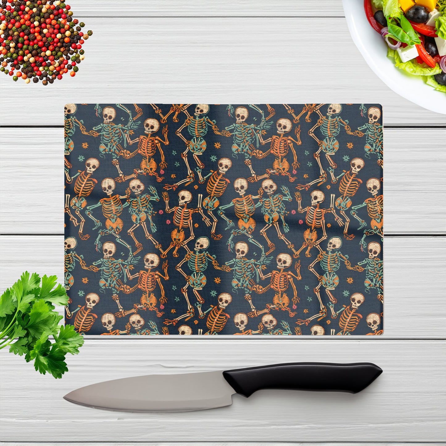 Dancing Skeletons Glass Chopping Board