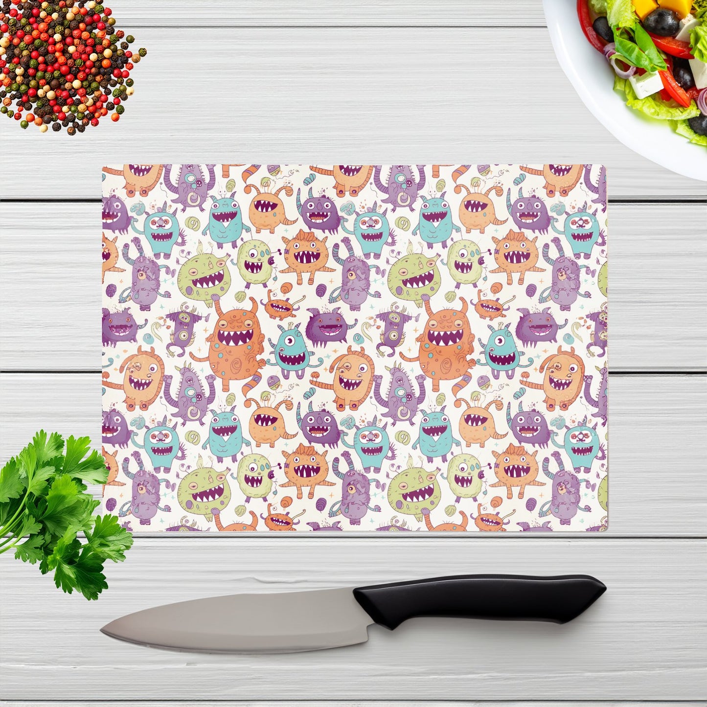 Playful Halloween Monsters Glass Chopping Board