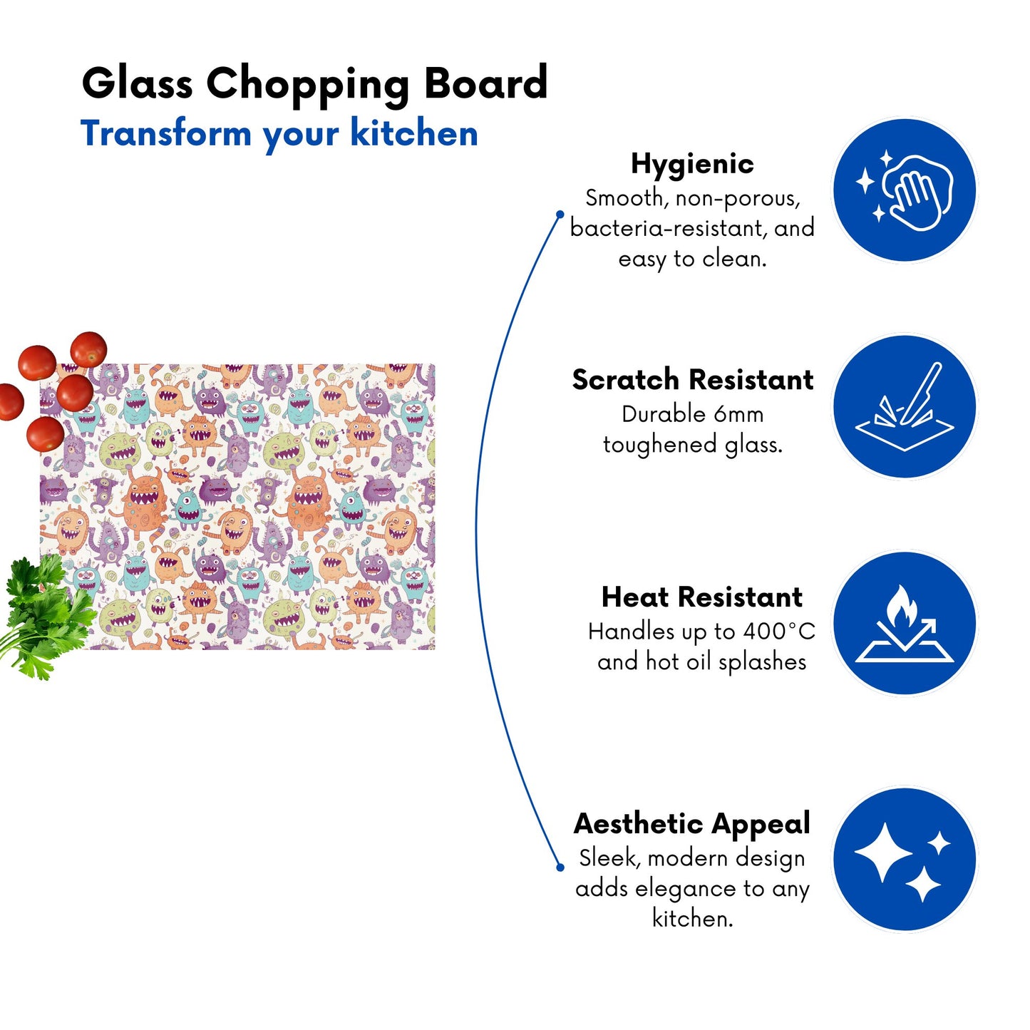 Playful Halloween Monsters Glass Chopping Board