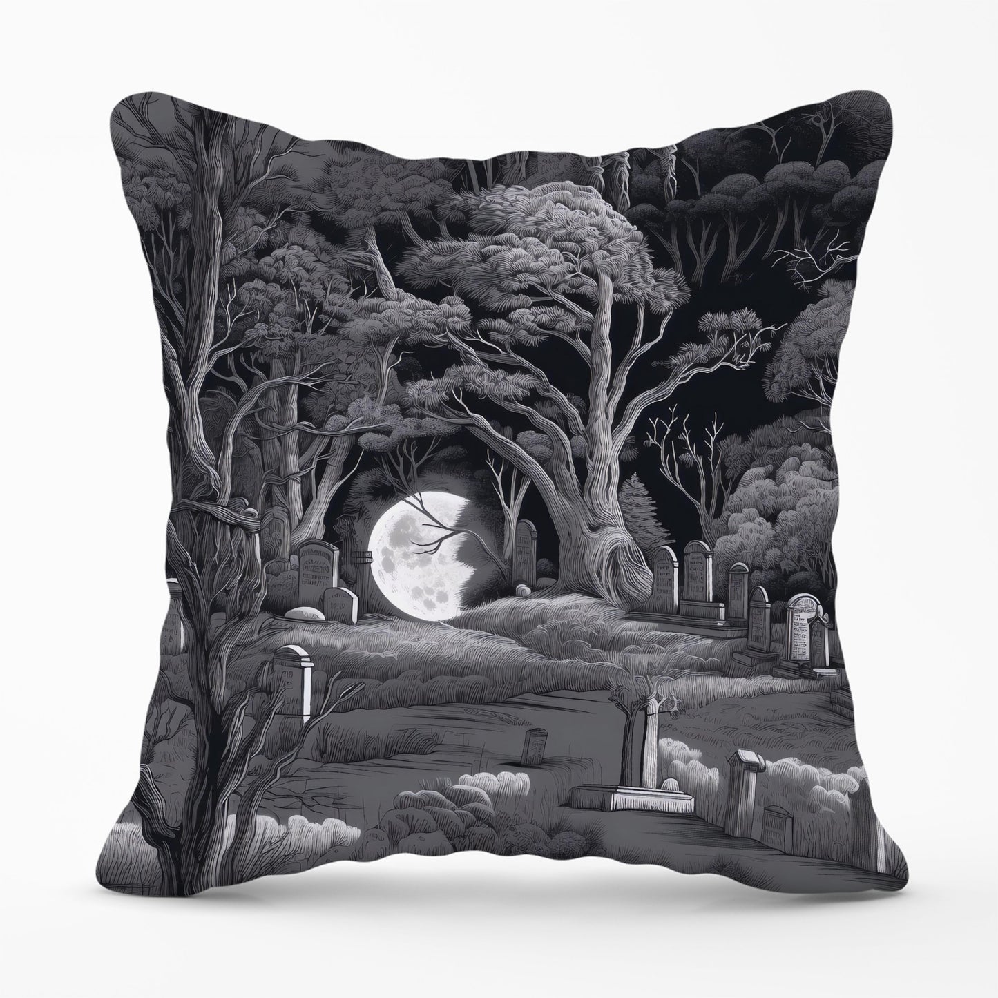 Eerie Moonlit Cemetery Cushions
