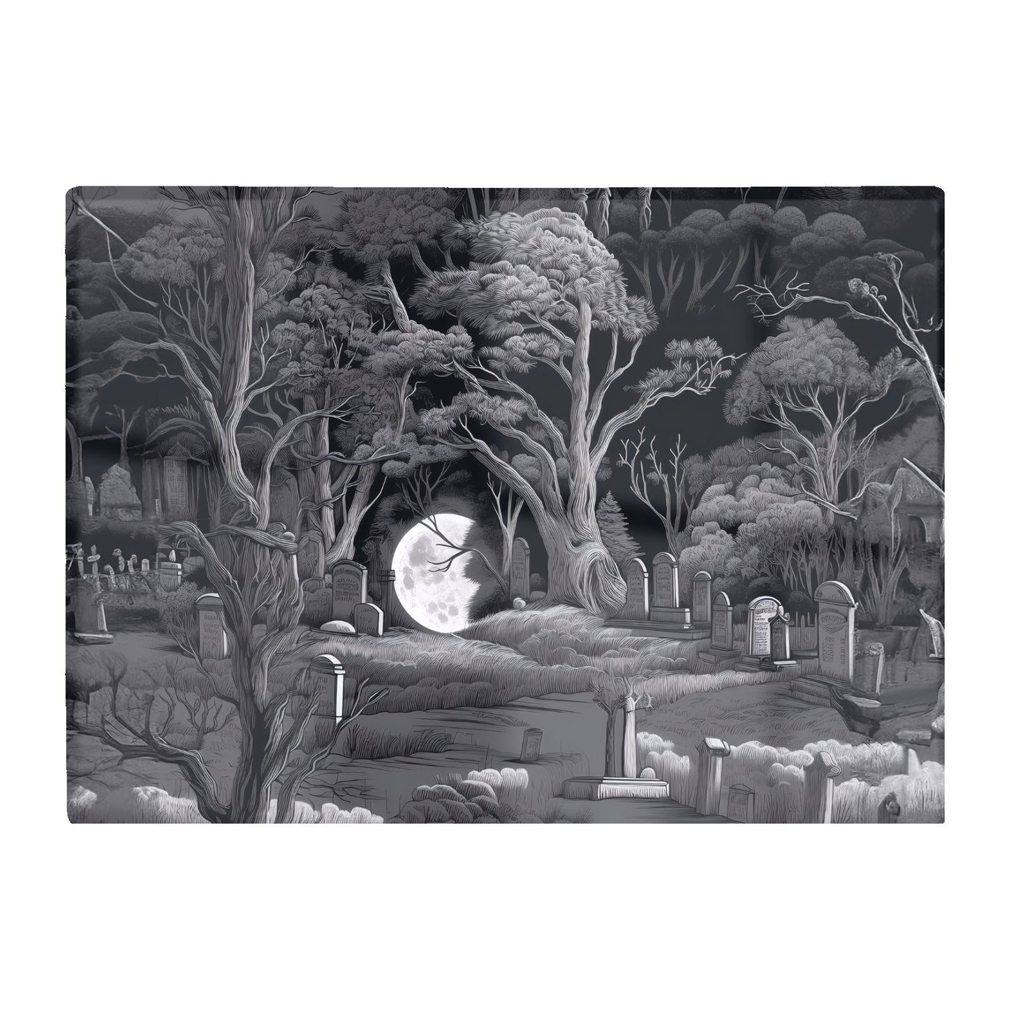 Eerie Moonlit Cemetery Glass Chopping Board