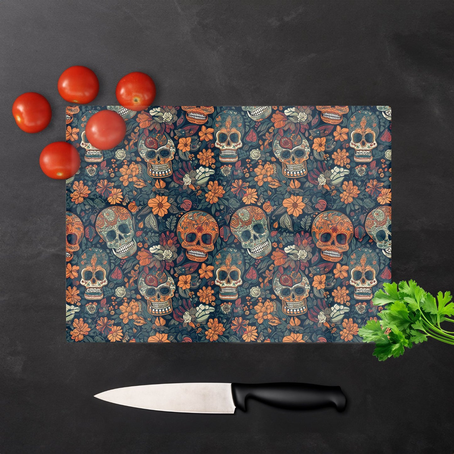 Dia De Los Muertos Skulls Glass Chopping Board