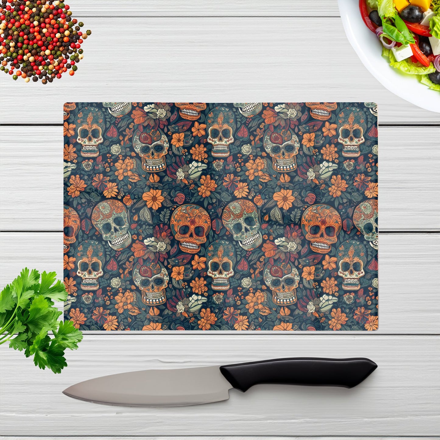 Dia De Los Muertos Skulls Glass Chopping Board