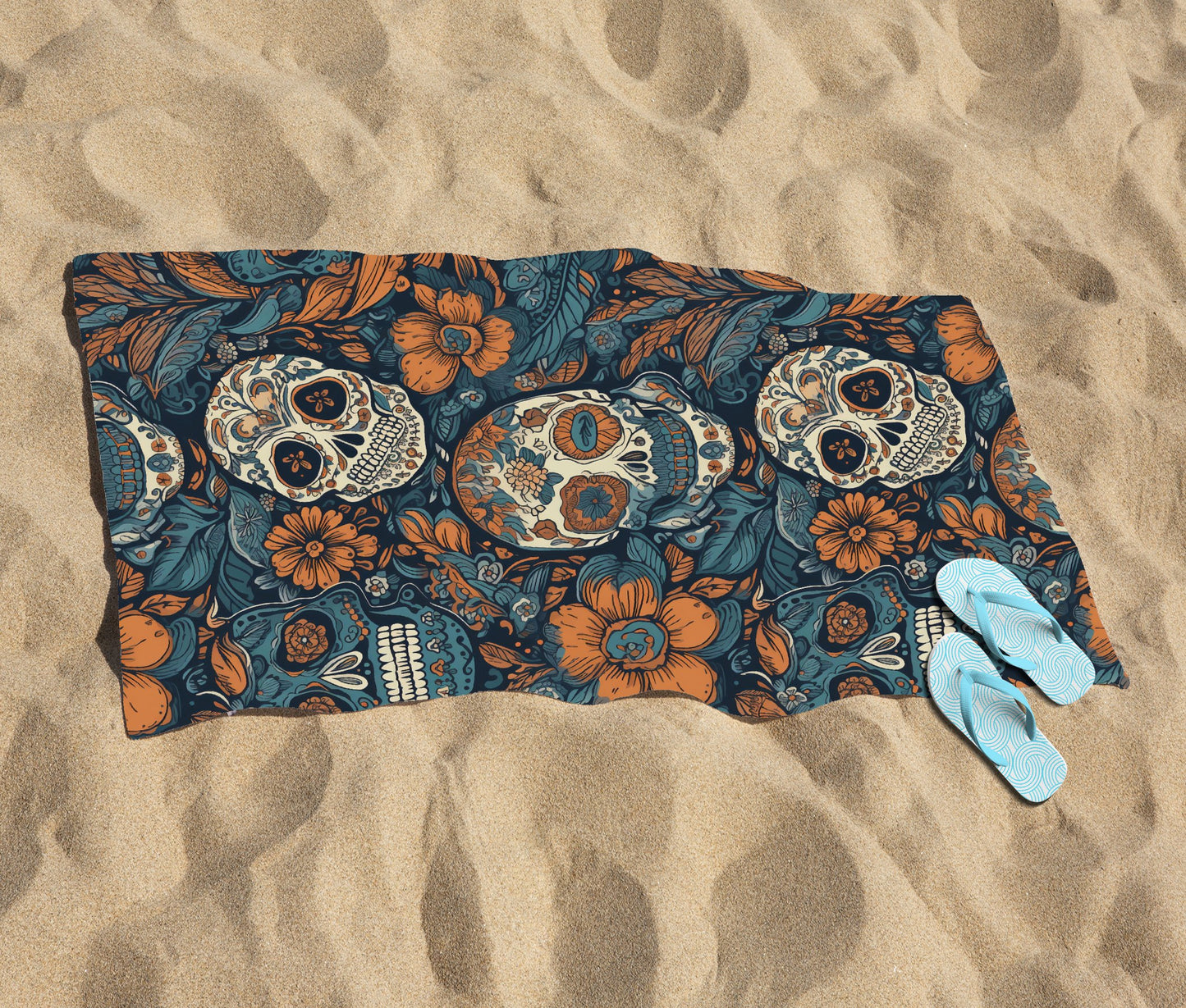 Dia De Los Muertos Skulls Pattern Beach Towel