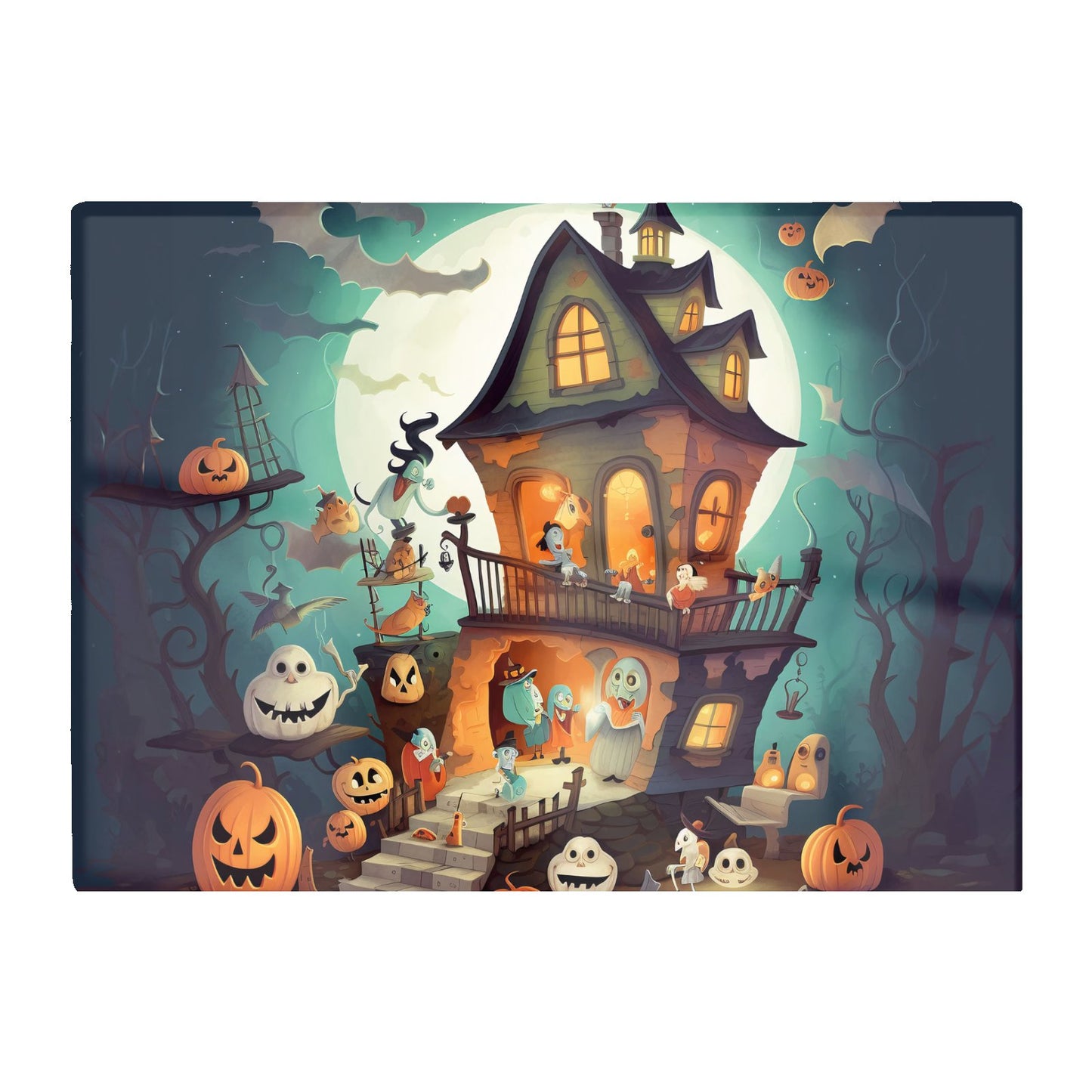 Illustrations A Whimsical Haunted House Glass Chopping Board