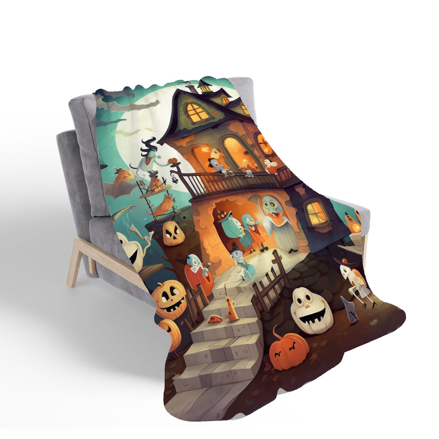 Illustrations A Whimsical Haunted House Sherpa Blanket