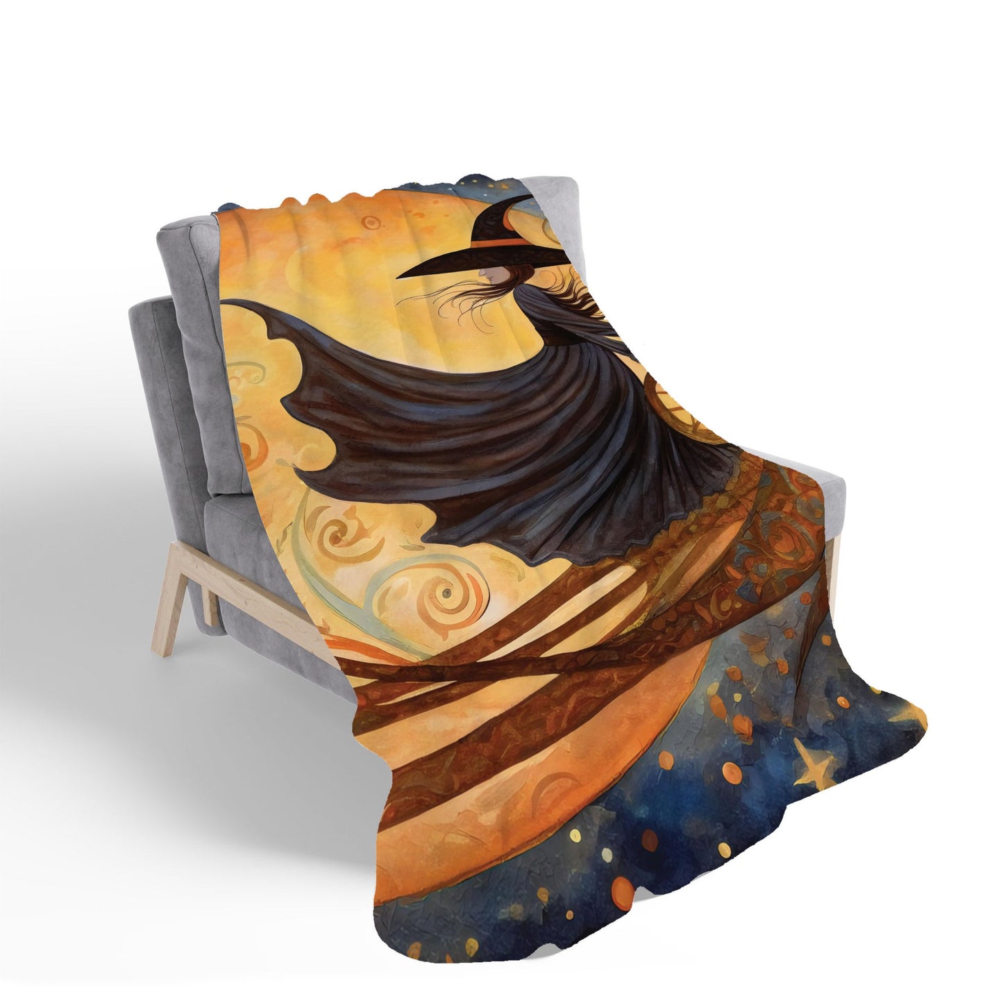 Whimsical Witch On A Broomstick Sherpa Blanket