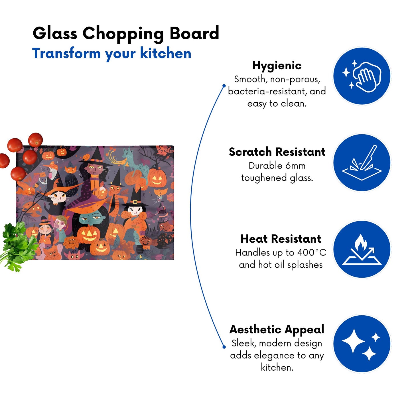 Colorful Illustration Of Witches Glass Chopping Board