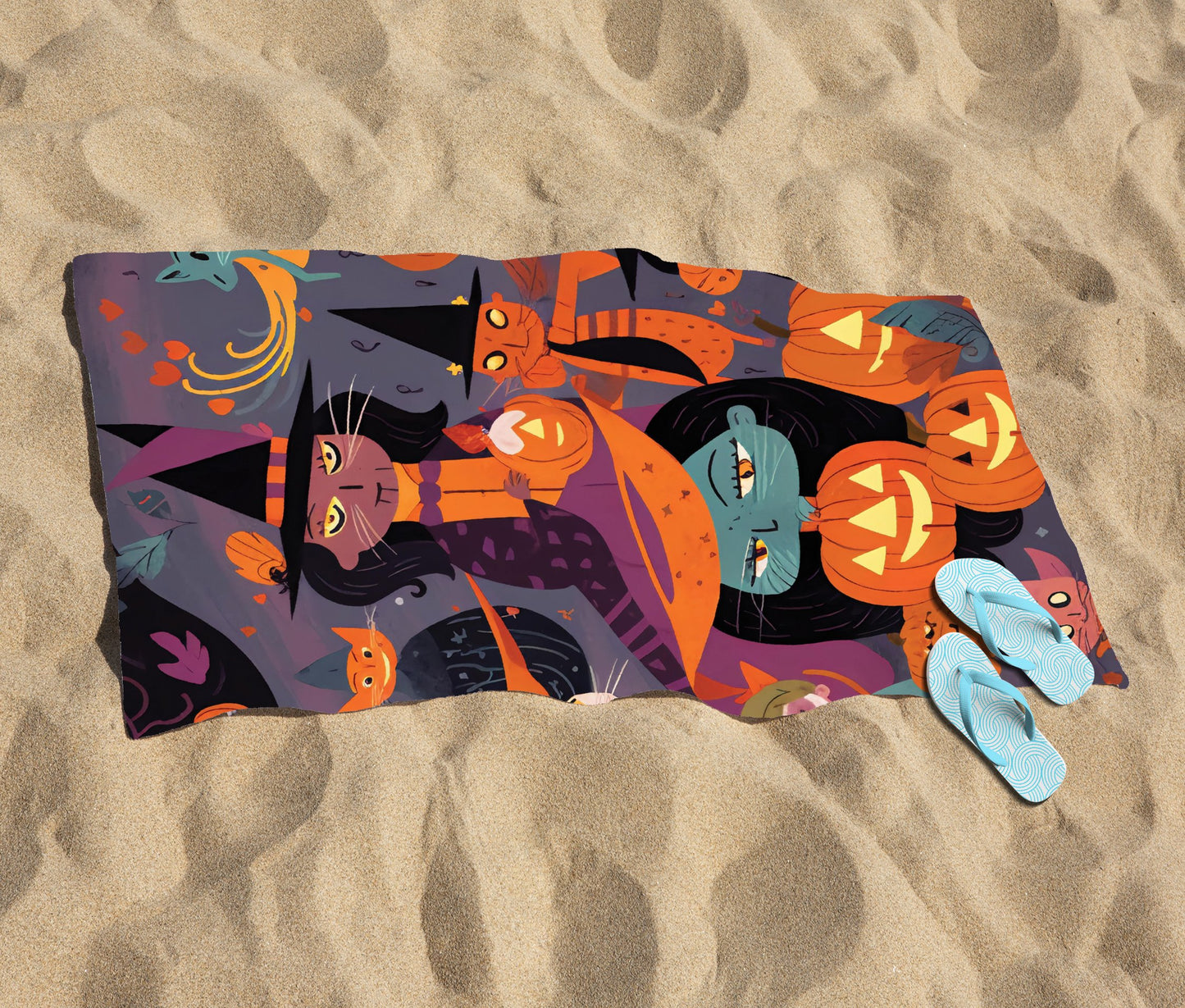 Colorful Illustration Of Witches Beach Towel
