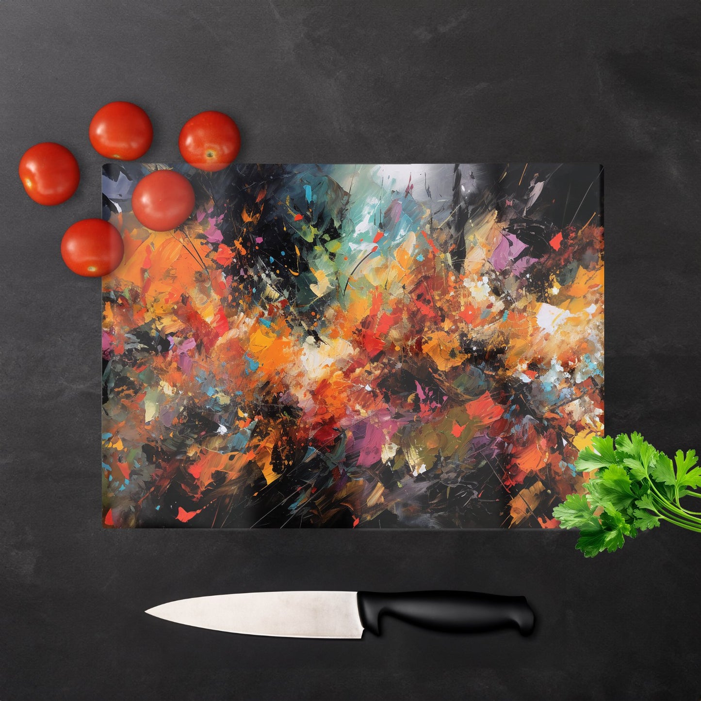 A Vibrant Abstract Painting Glass Chopping Board