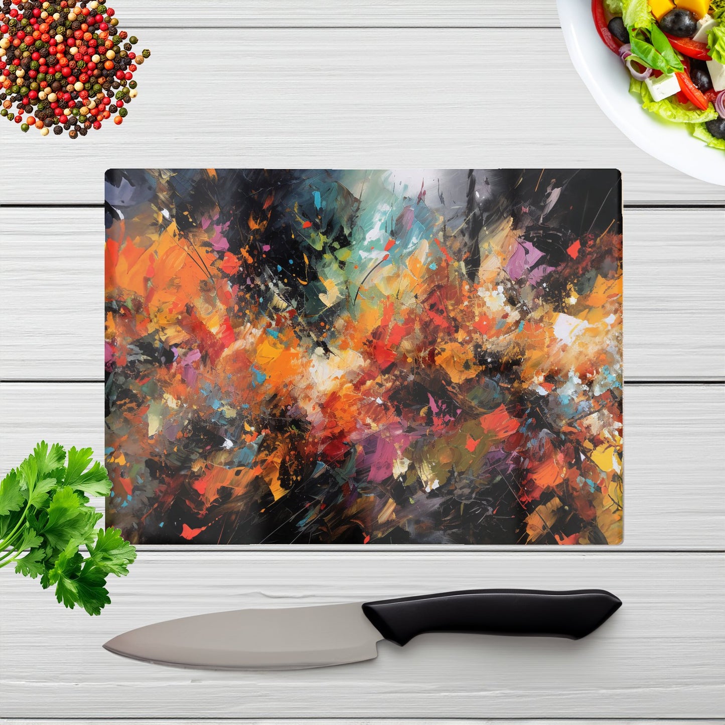 A Vibrant Abstract Painting Glass Chopping Board