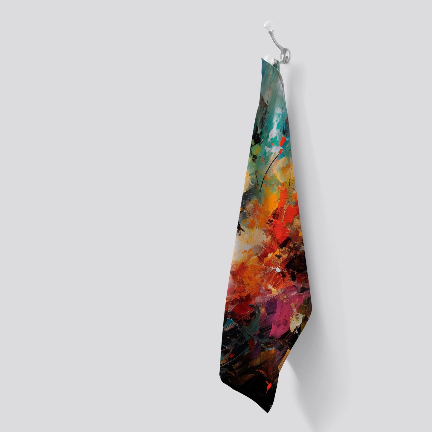 A Vibrant Abstract Painting Capturing The Energy And E Tea Towel