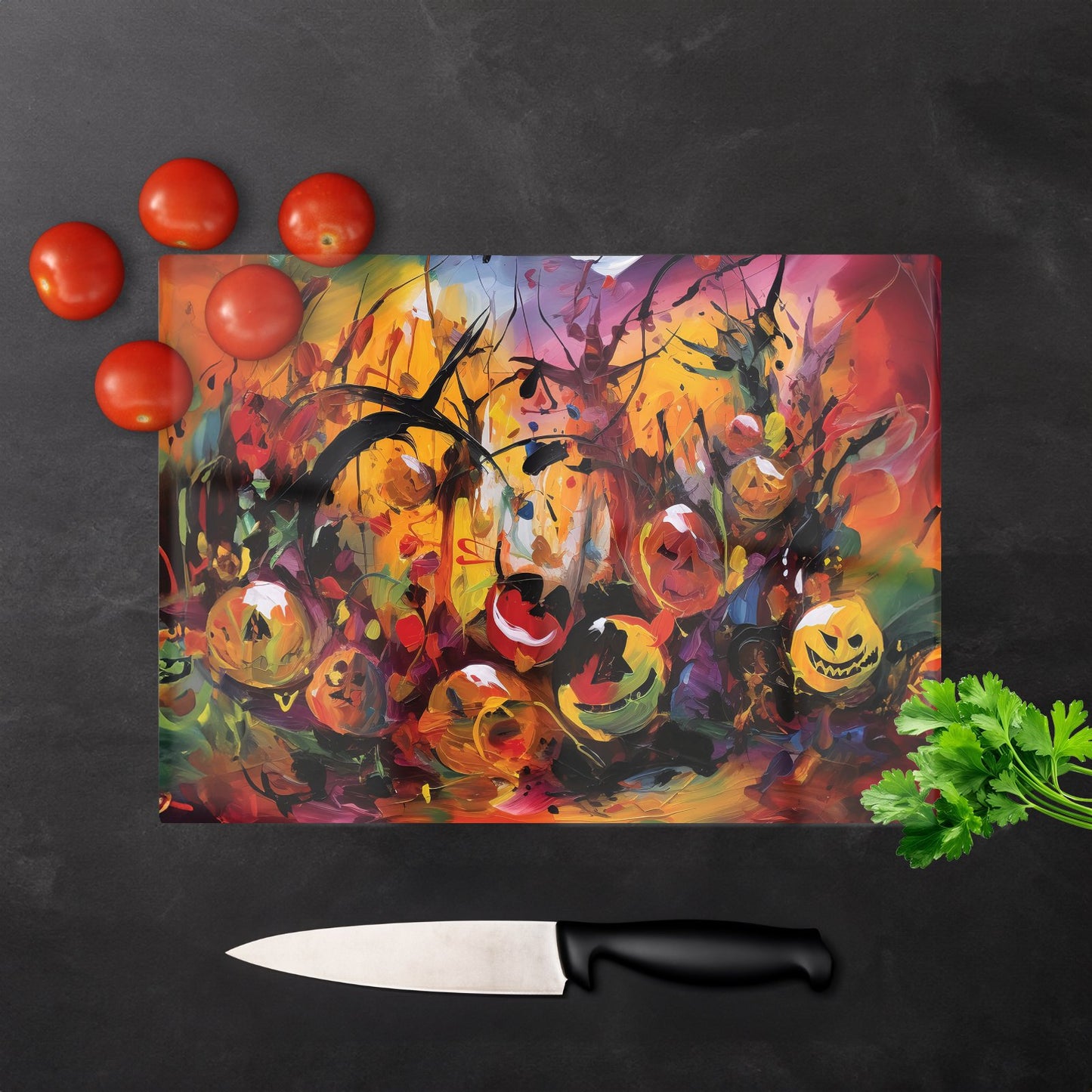 Abstract Halloween Painting Glass Chopping Board