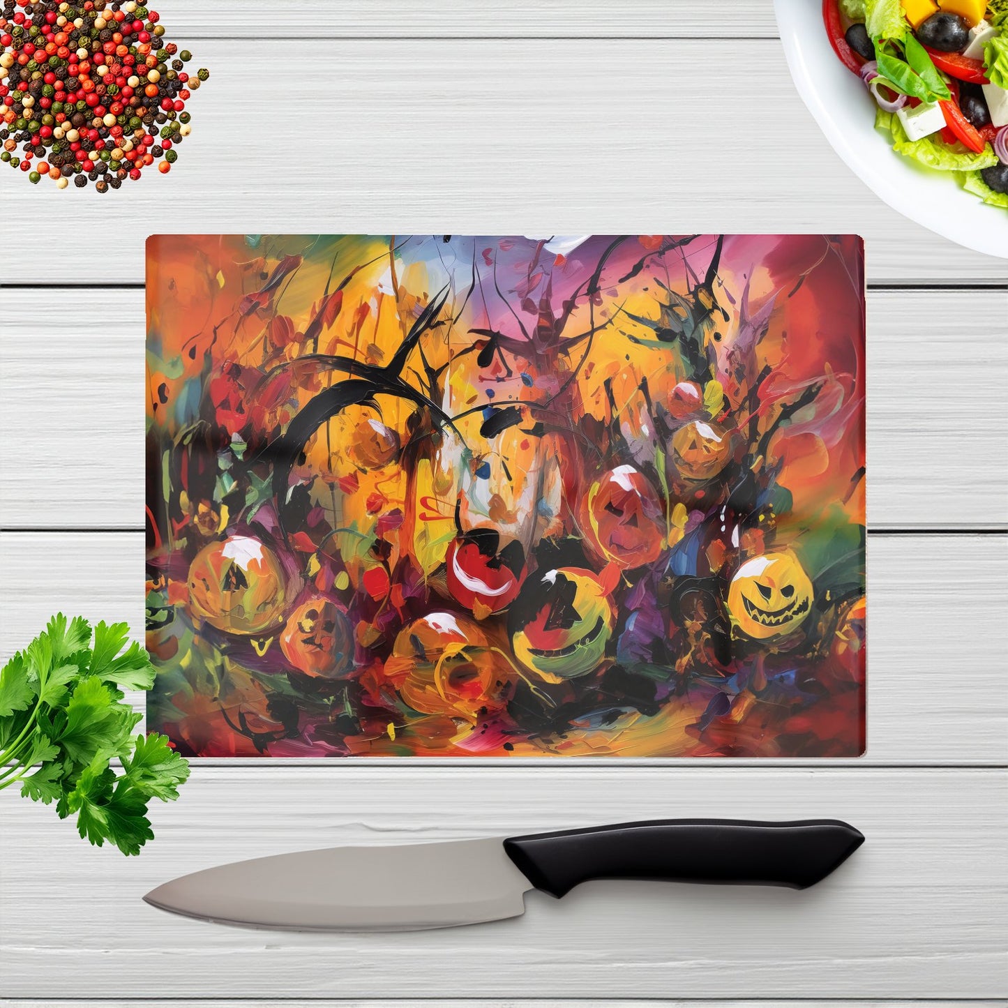 Abstract Halloween Painting Glass Chopping Board