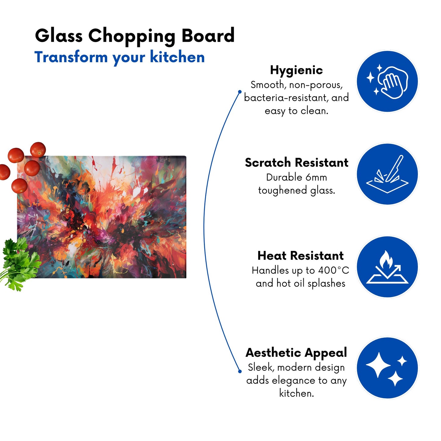 A Vibrant Abstract Painting Of Halloween Glass Chopping Board