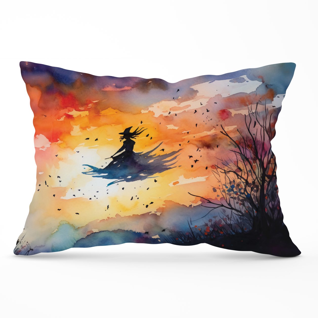 A Watercolor Featuring A Graceful Witch Witch Cushions
