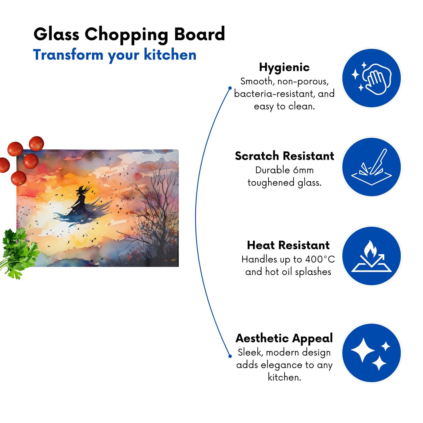 A Watercolor Graceful Witch Glass Chopping Board