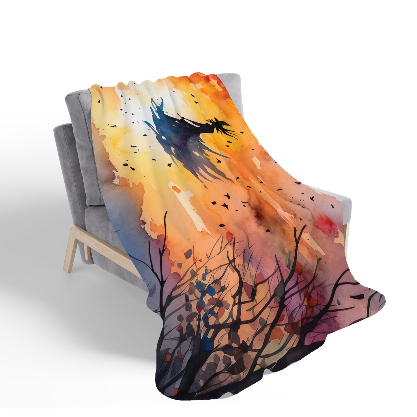 A Watercolor Graceful Witch Sherpa Blanket