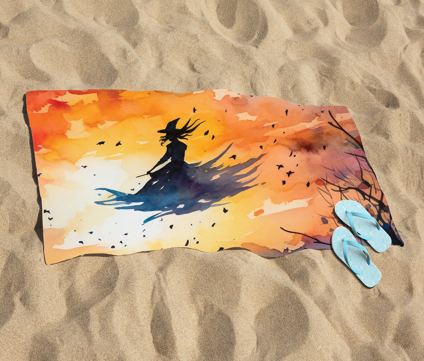 A Watercolor Graceful Witch Beach Towel