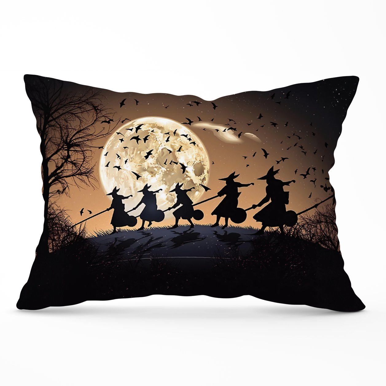 A Group Of Witches Riding Broomsticks Cushions