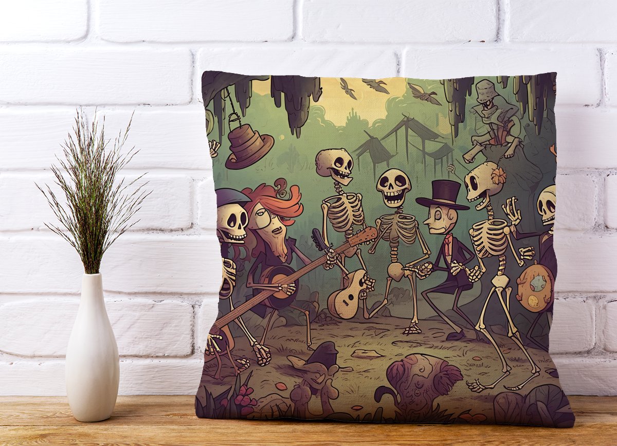 Cartoonish Skeletons Having A Party Cushions