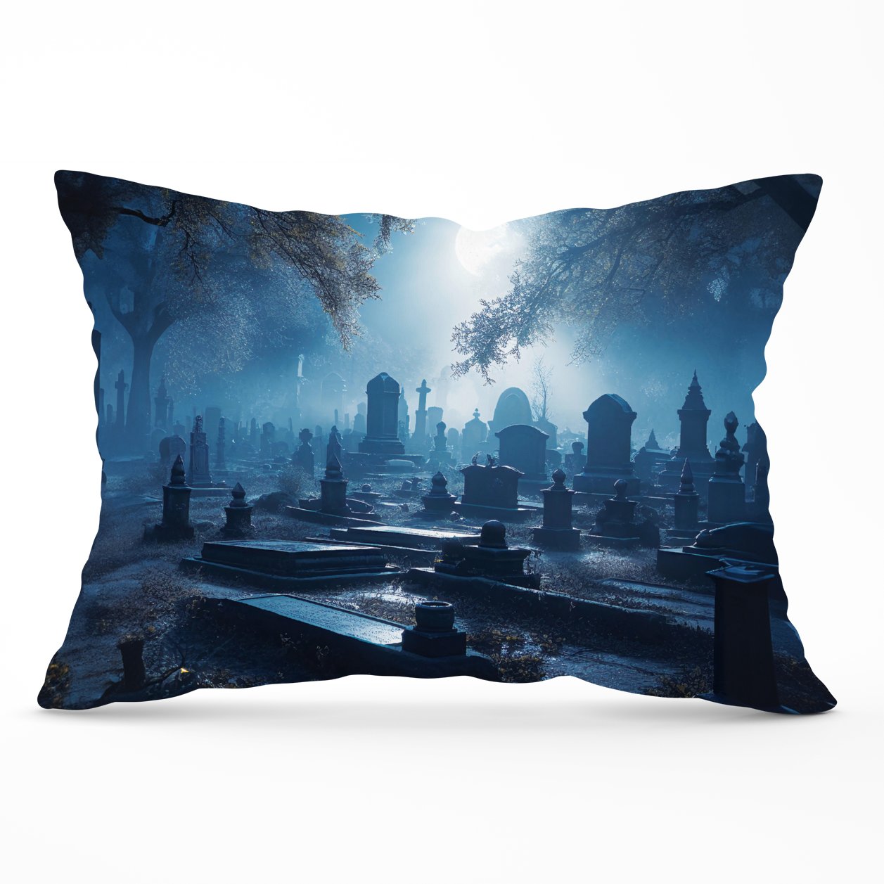 A Breathtaking Scene Of A Moonlit Graveyard Cushions