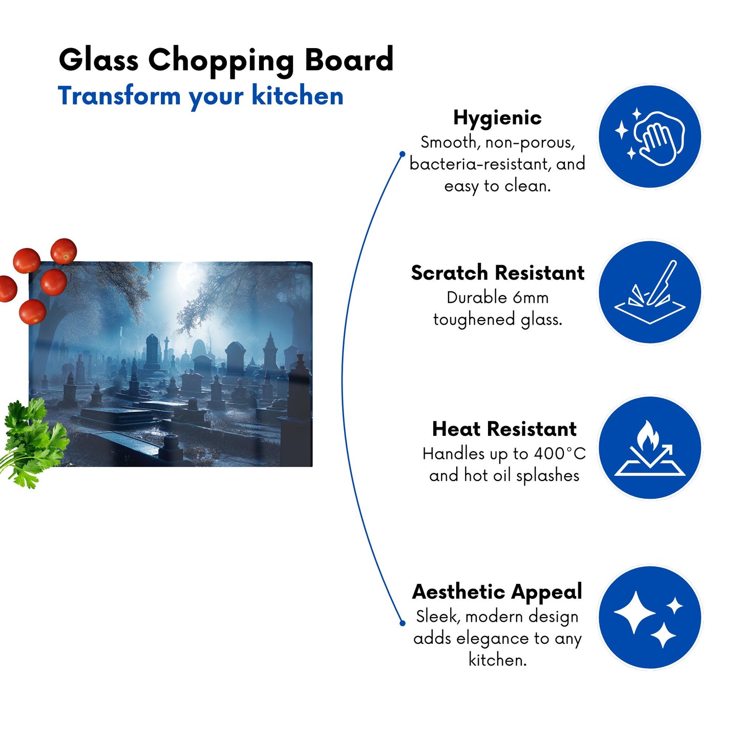 A Moonlit Graveyard Glass Chopping Board