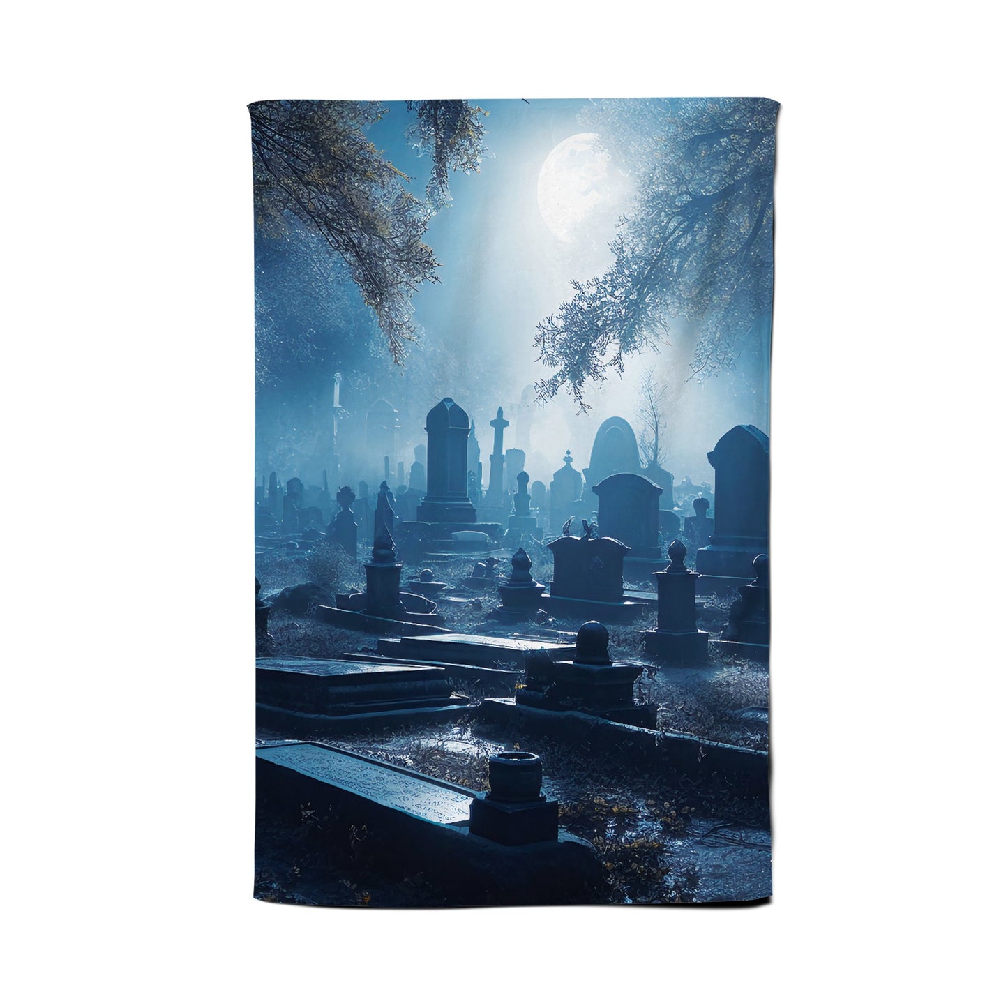 A Breathtaking Scene Of A Moonlit Graveyard Tea Towel