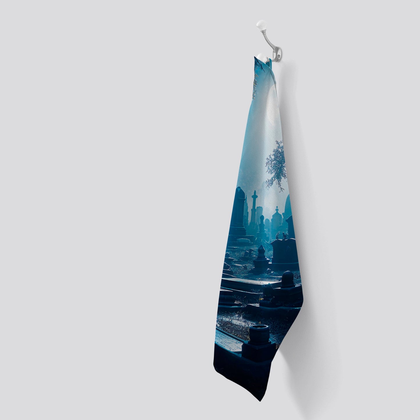 A Breathtaking Scene Of A Moonlit Graveyard Tea Towel