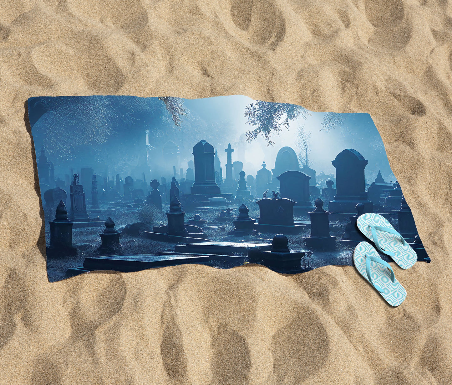 A Moonlit Graveyard Beach Towel