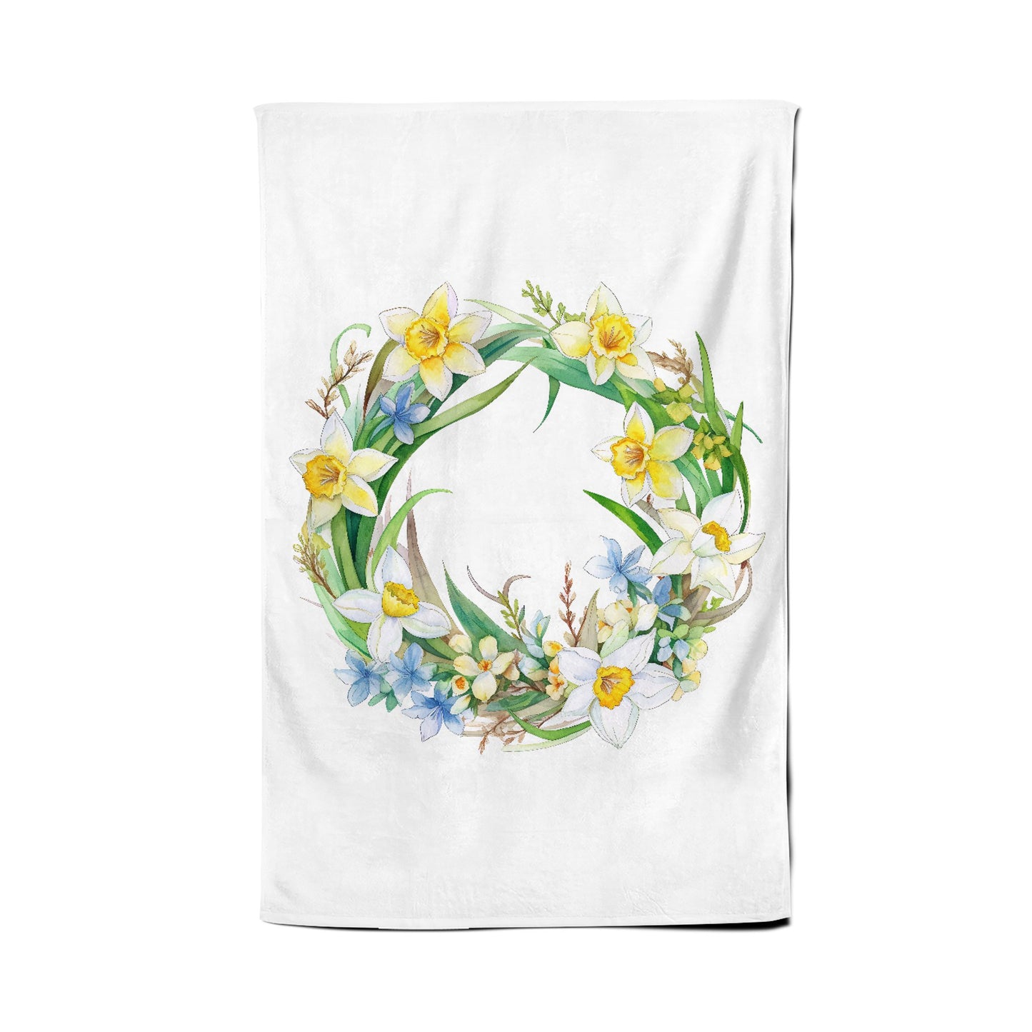 Boho Daffodil Watercolour Wreath Tea Towel