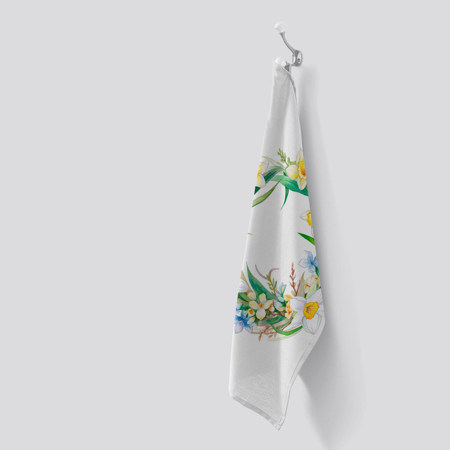 Boho Daffodil Watercolour Wreath Tea Towel
