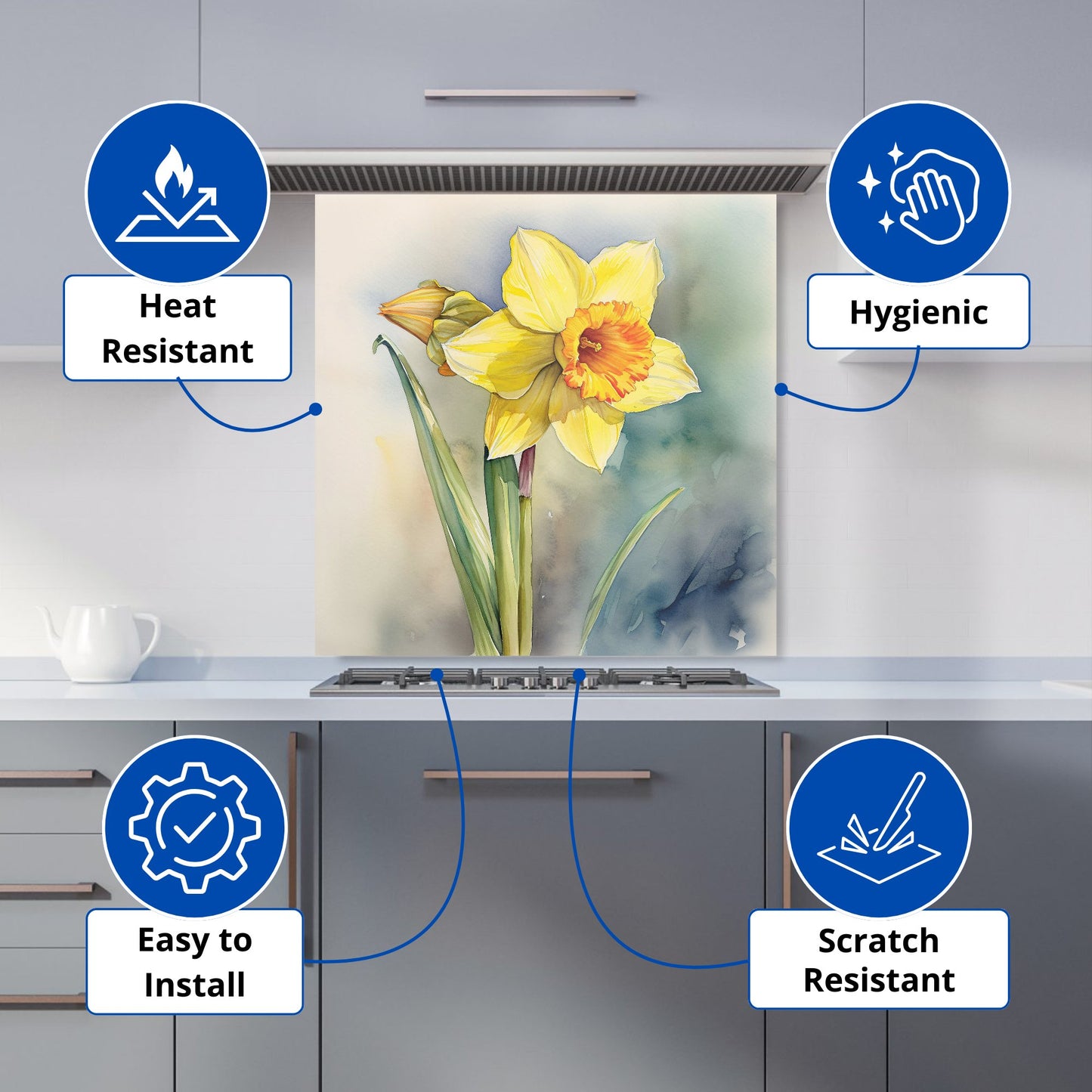 Daffodil Watercolour Kitchen Splashback