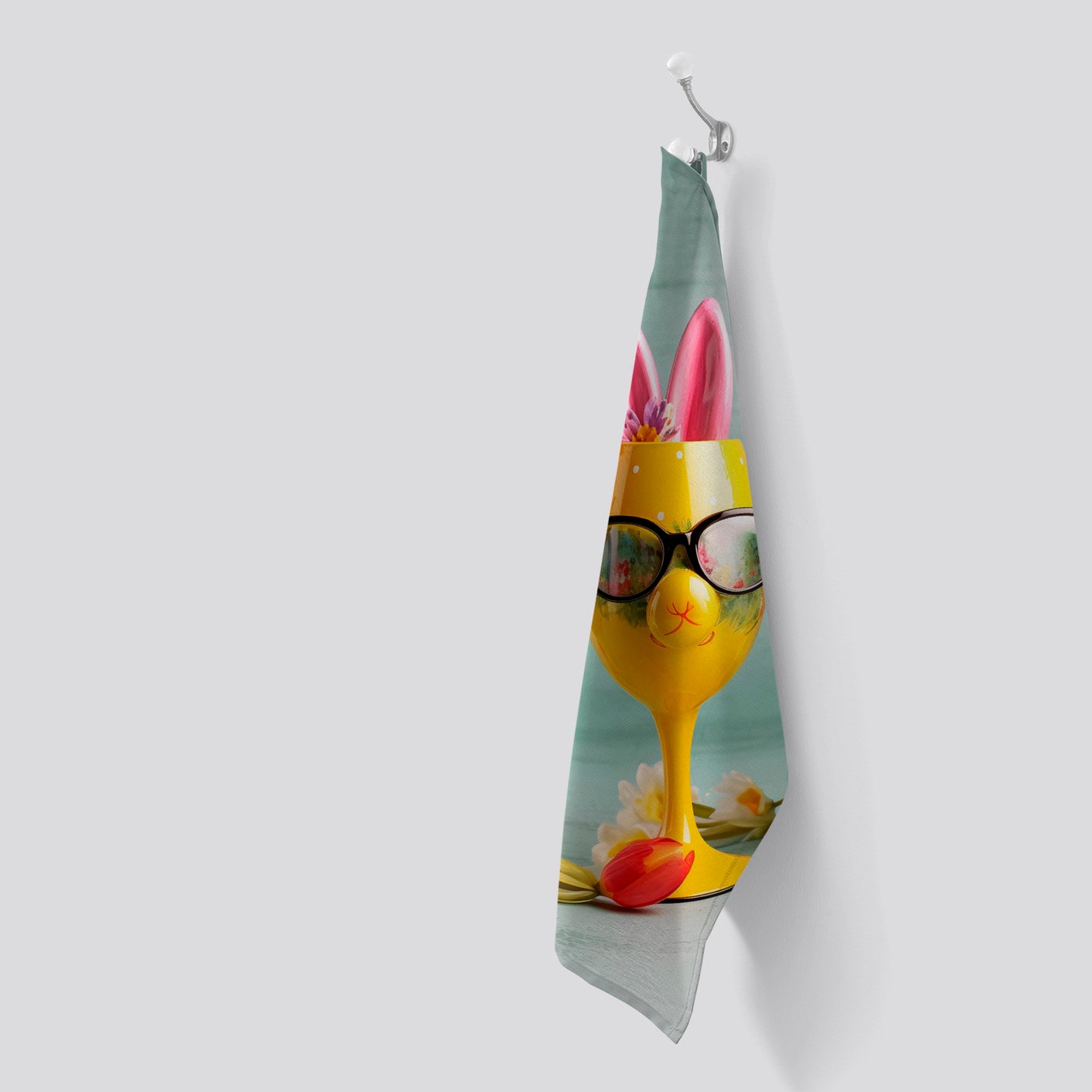 Funky Easter Bunny Glasses Splashart Tea Towel