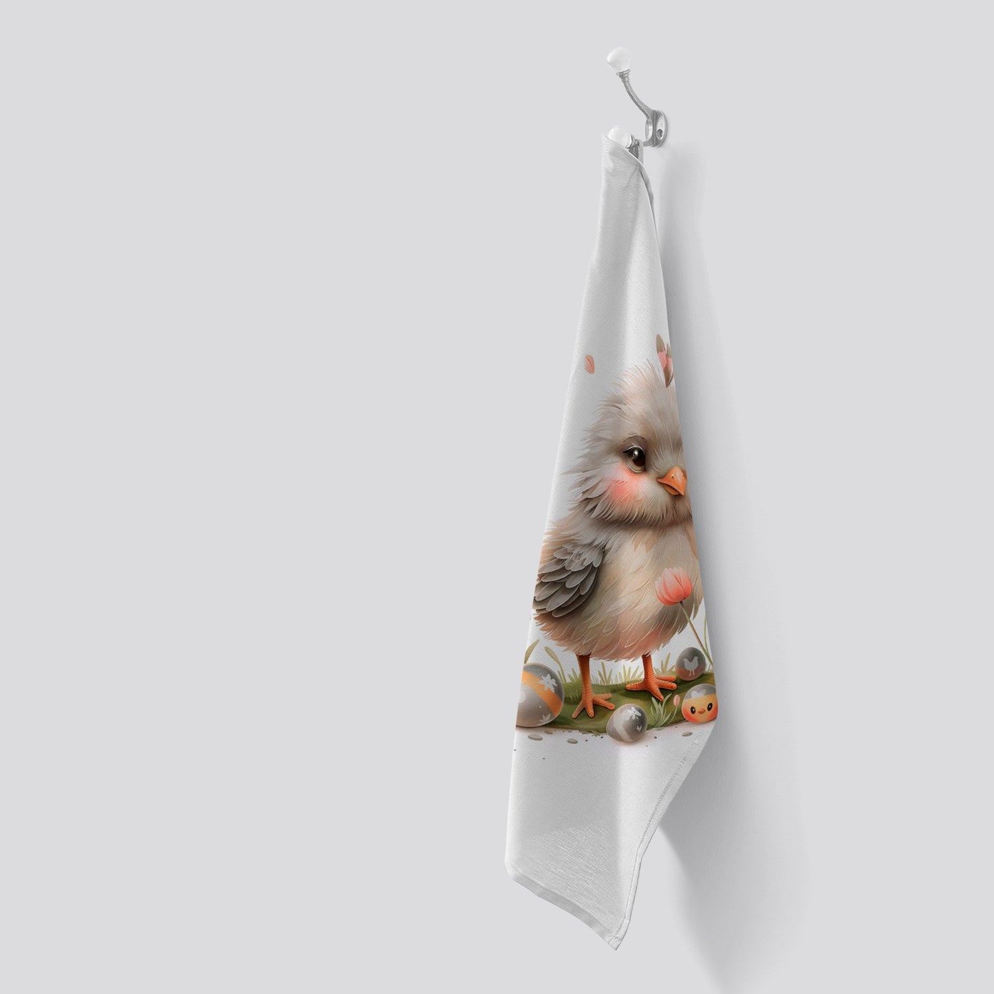 Cute Easter Chick With Tulips Tea Towel