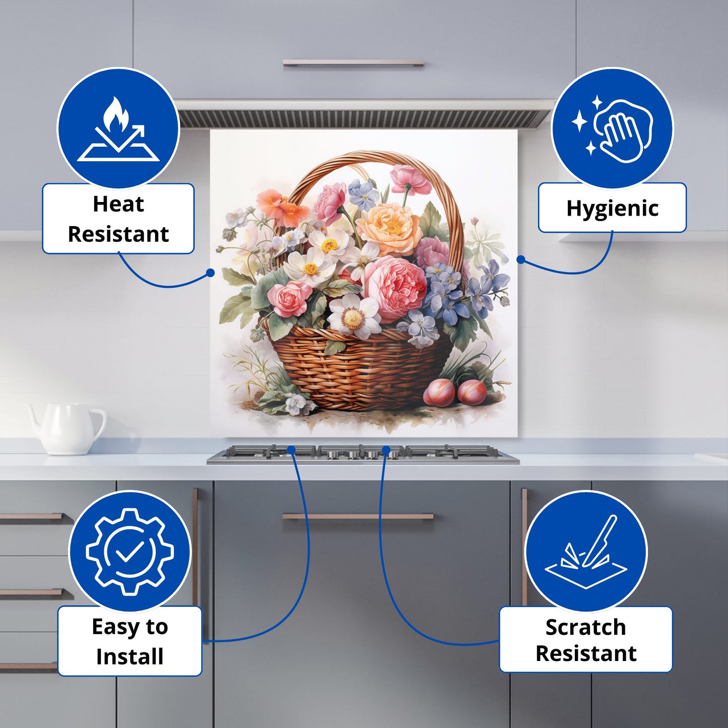 Victorian Easter Basket Watercolour Kitchen Splashback