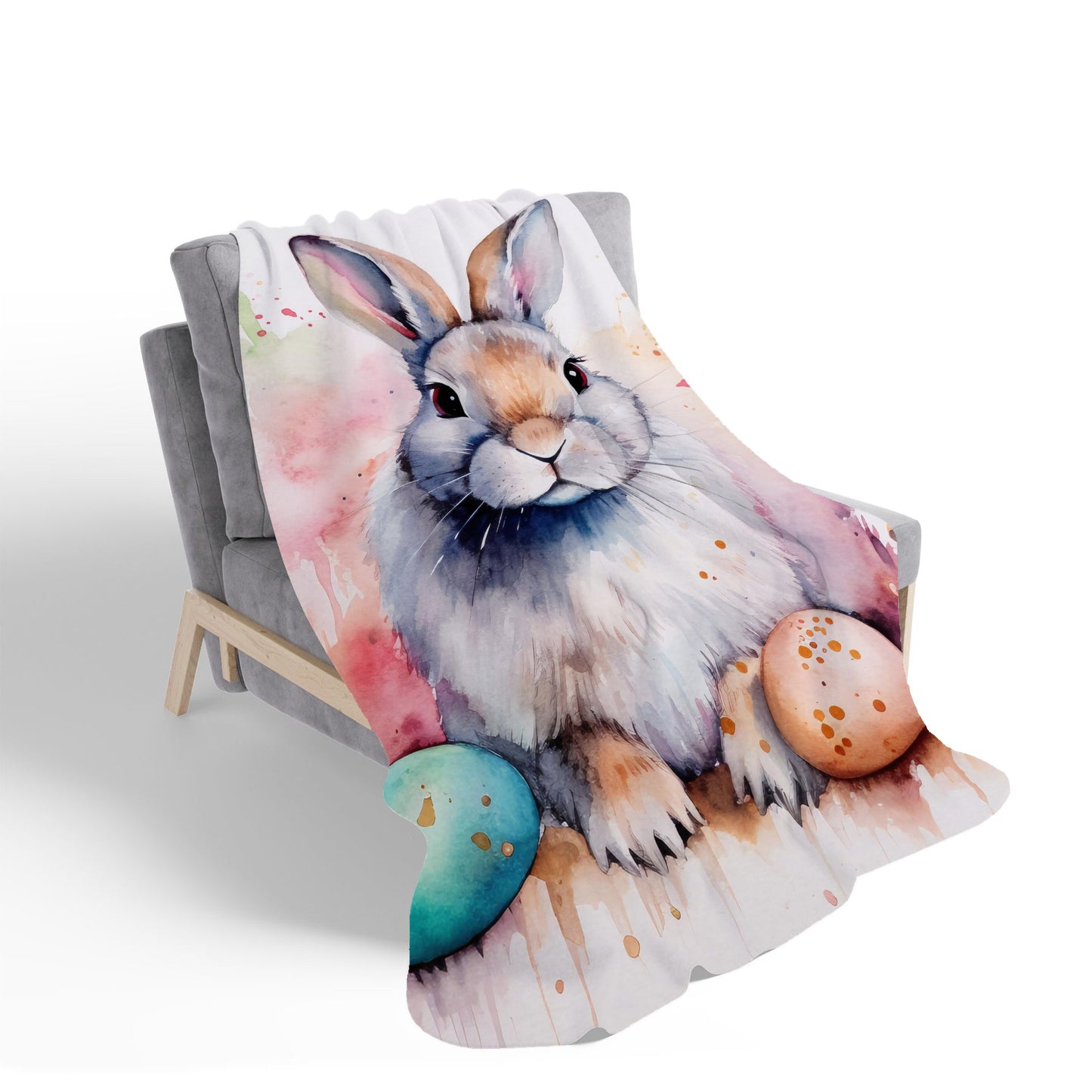Easter Bunny Watercolour Sherpa Blanket