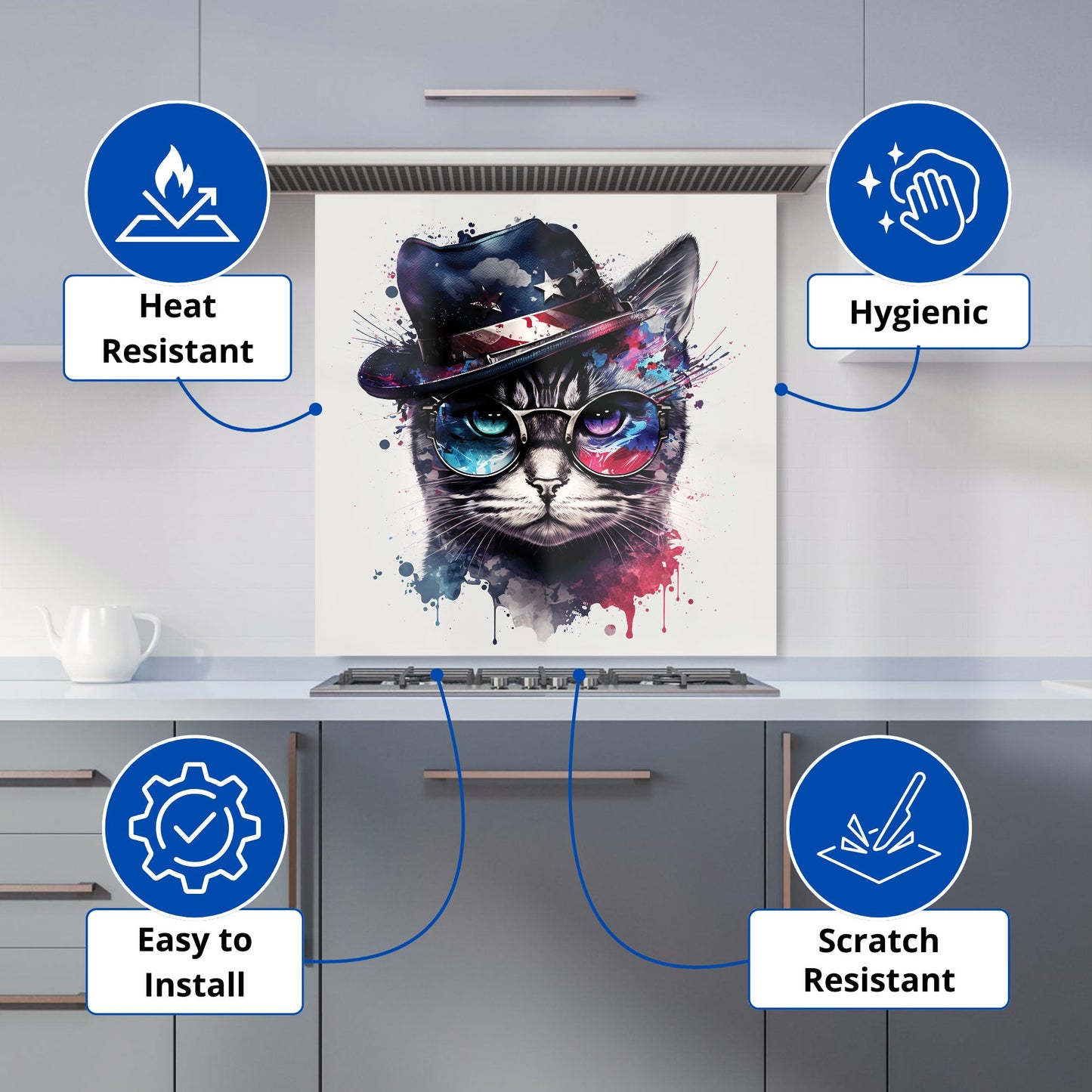 American Shorthair Cat Face Splashart Kitchen Splashback
