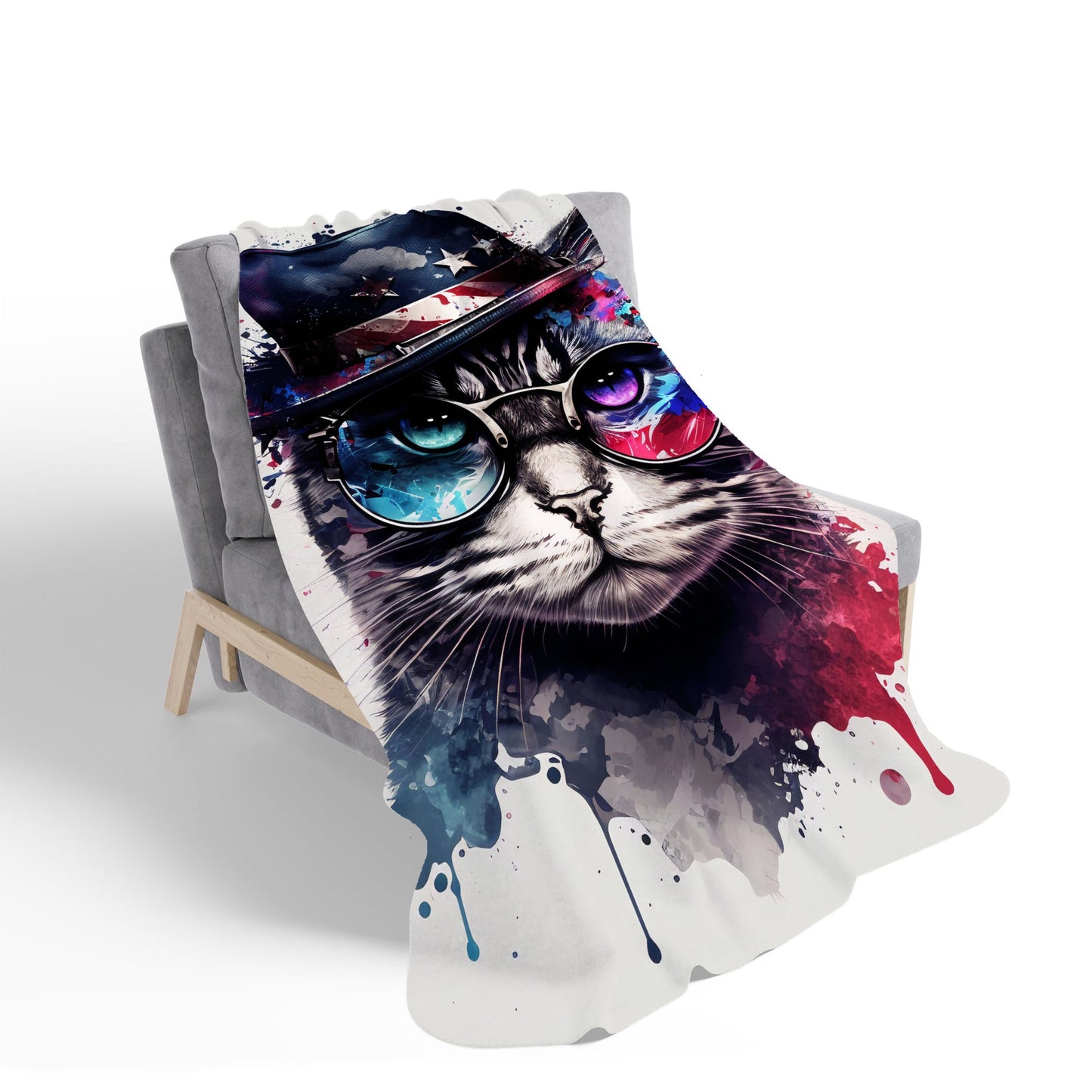 American Shorthair Cat Face Splashart Sherpa Blanket