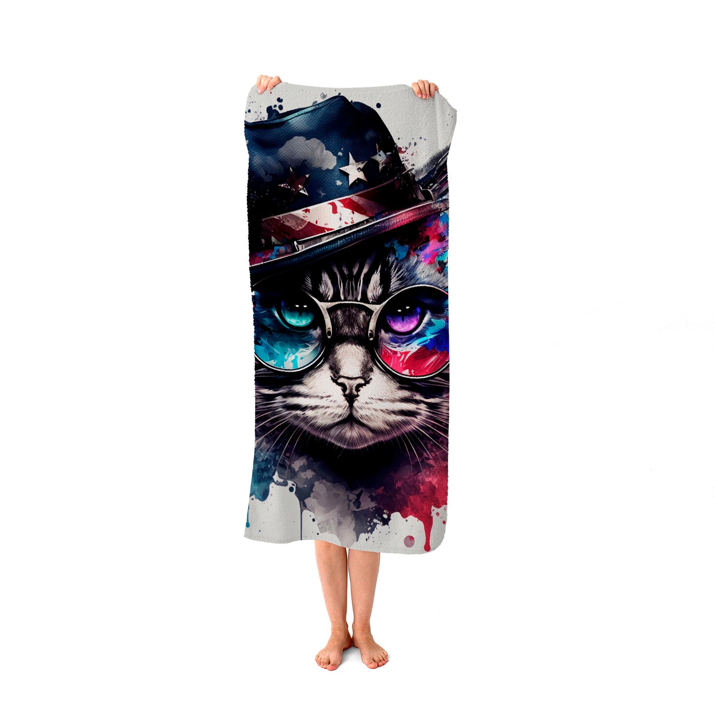American Shorthair Cat Face Splashart Beach Towel