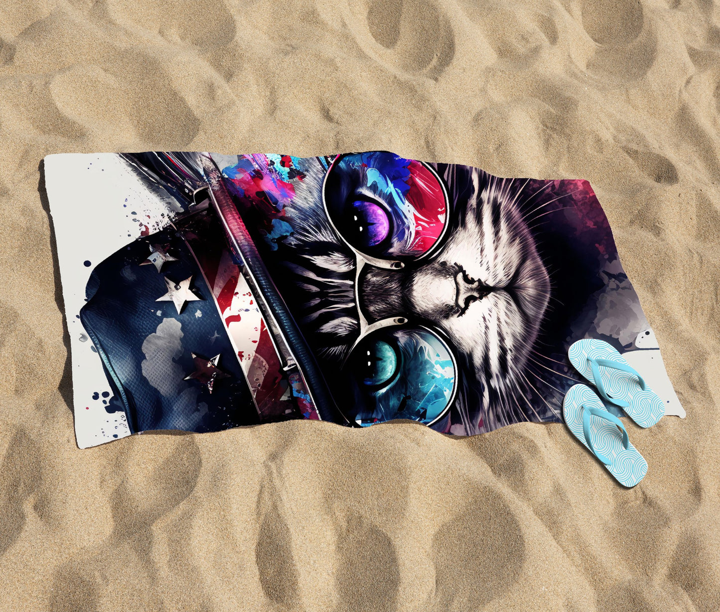 American Shorthair Cat Face Splashart Beach Towel