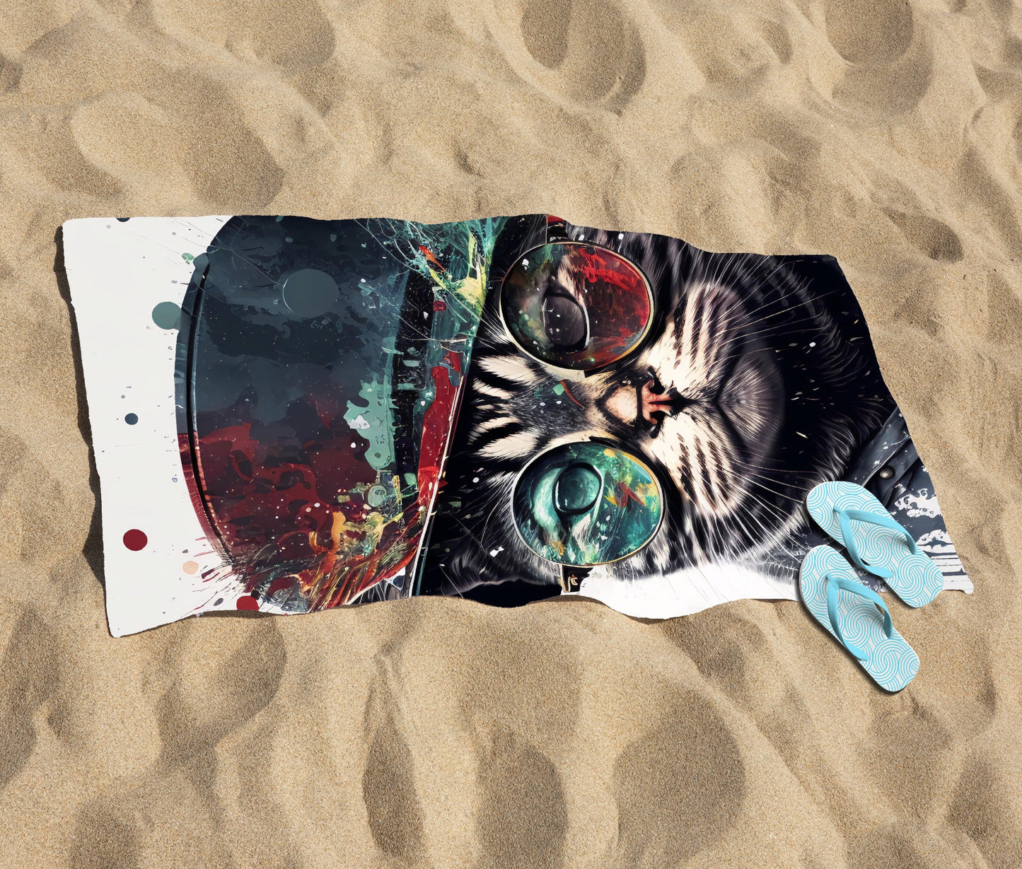 American Shorthair Cat Splashart Beach Towel