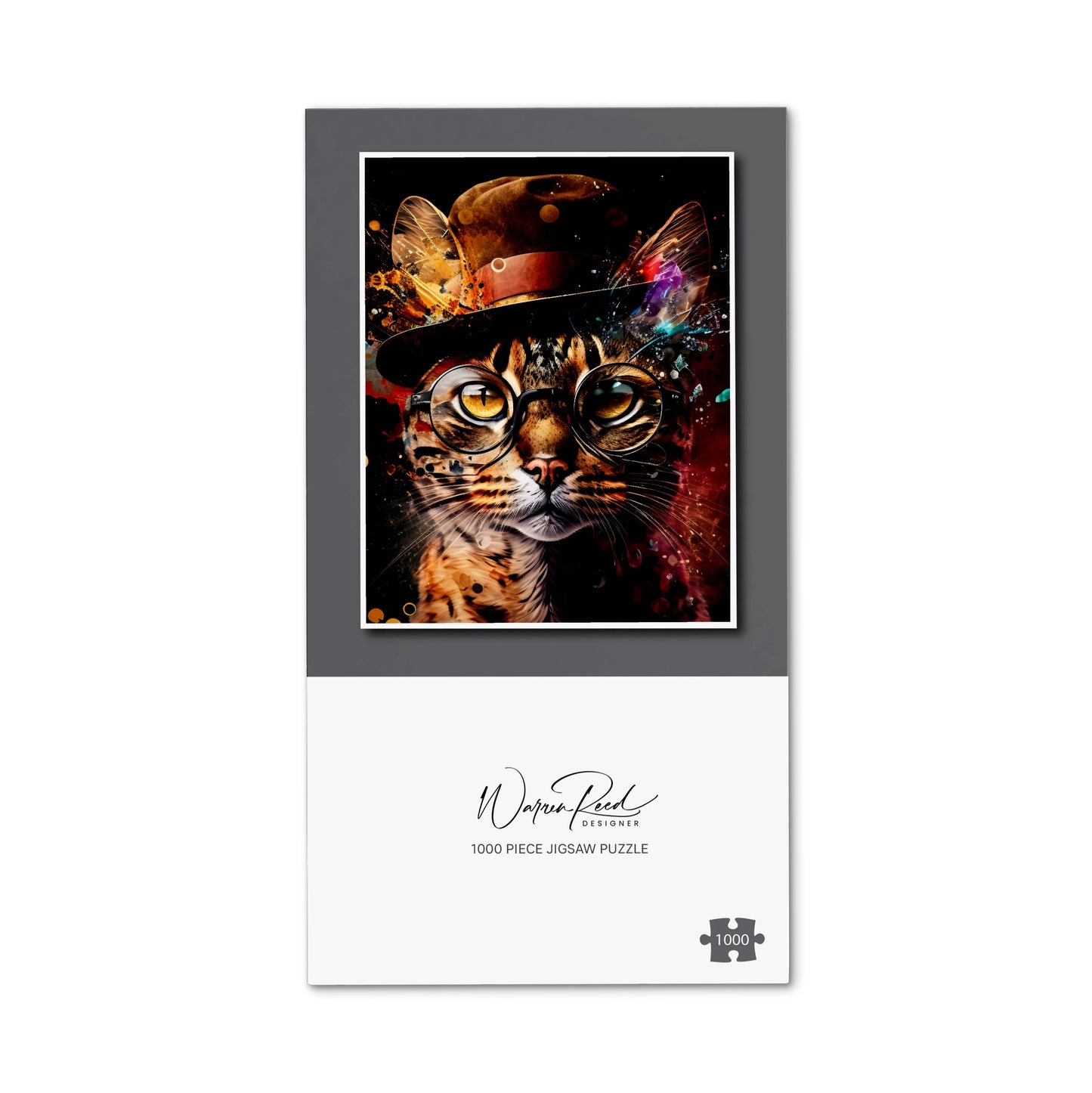 Bengal Cat With Glasses Splashart Jigsaw Puzzle