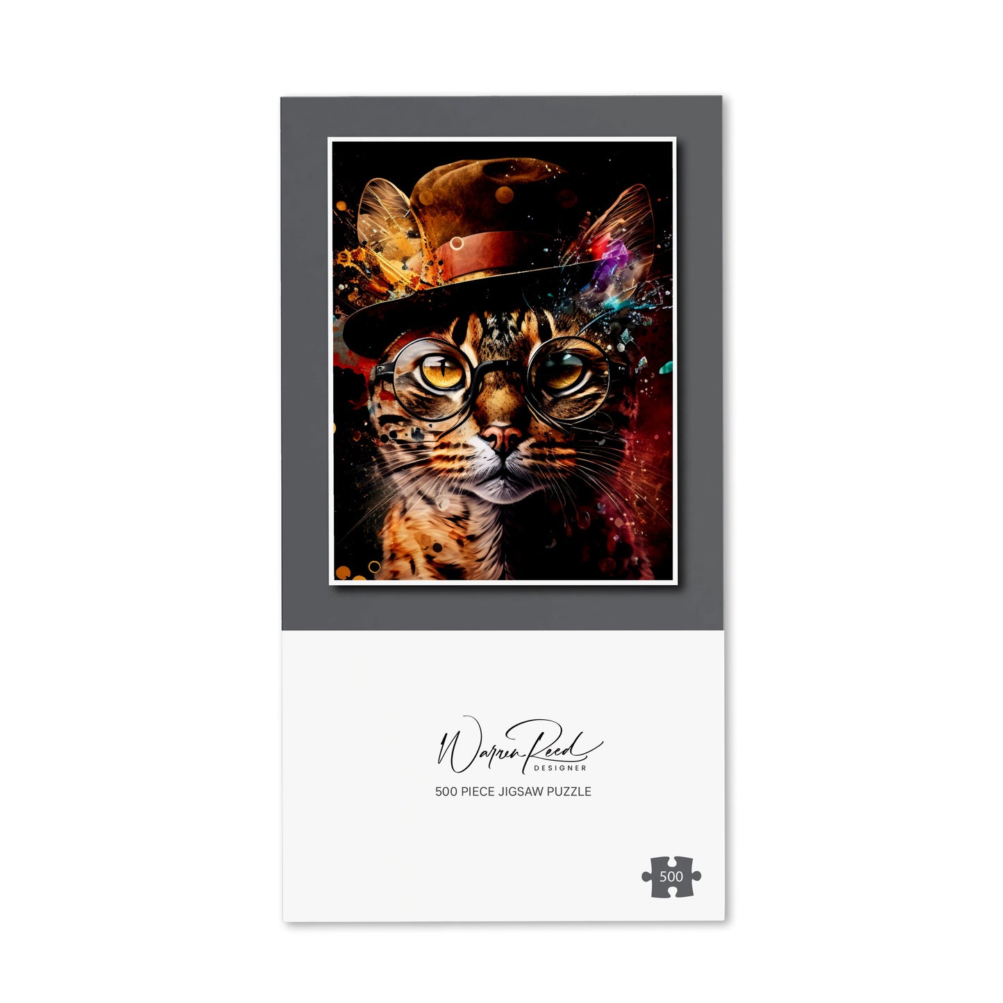 Bengal Cat With Glasses Splashart Jigsaw Puzzle