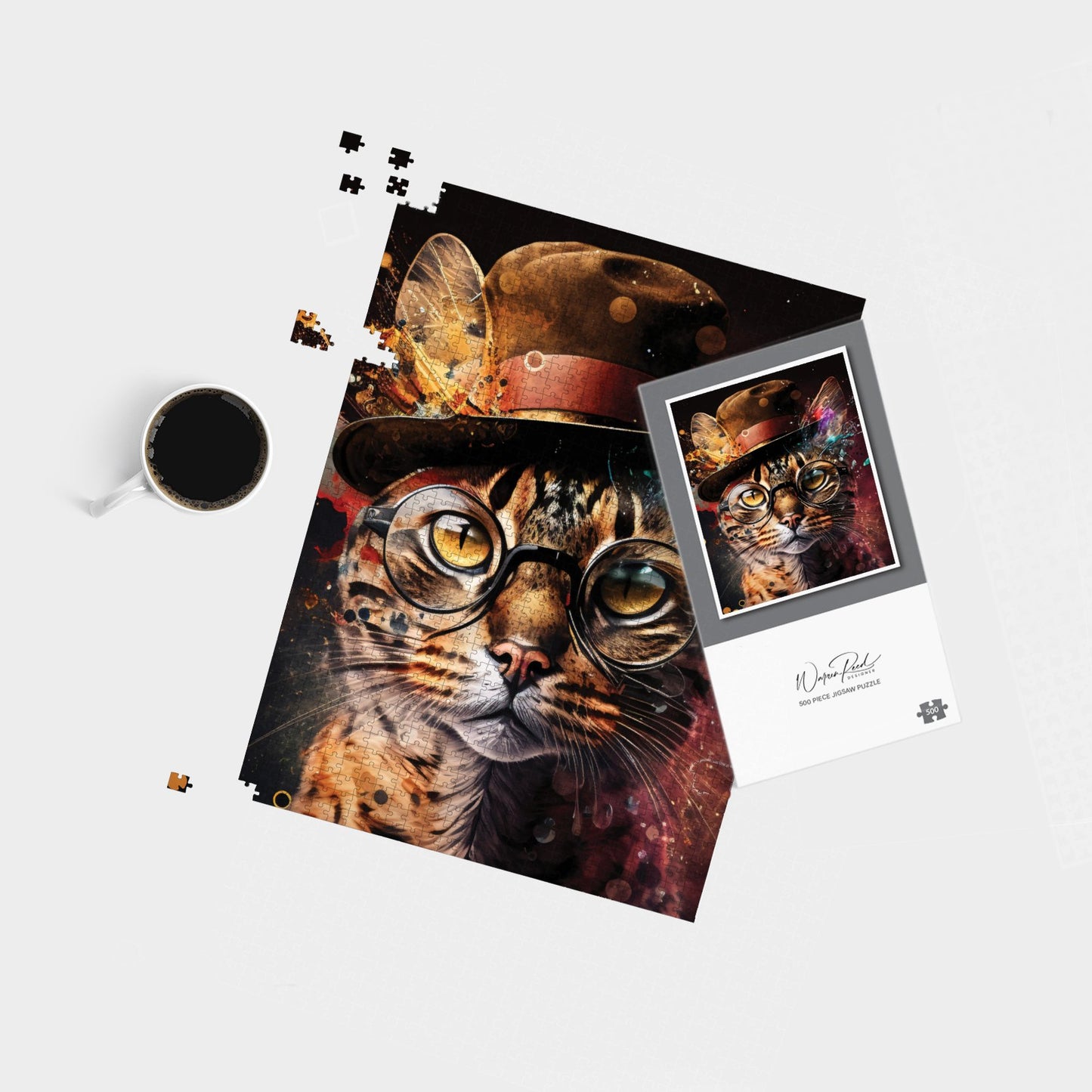 Bengal Cat With Glasses Splashart Jigsaw Puzzle