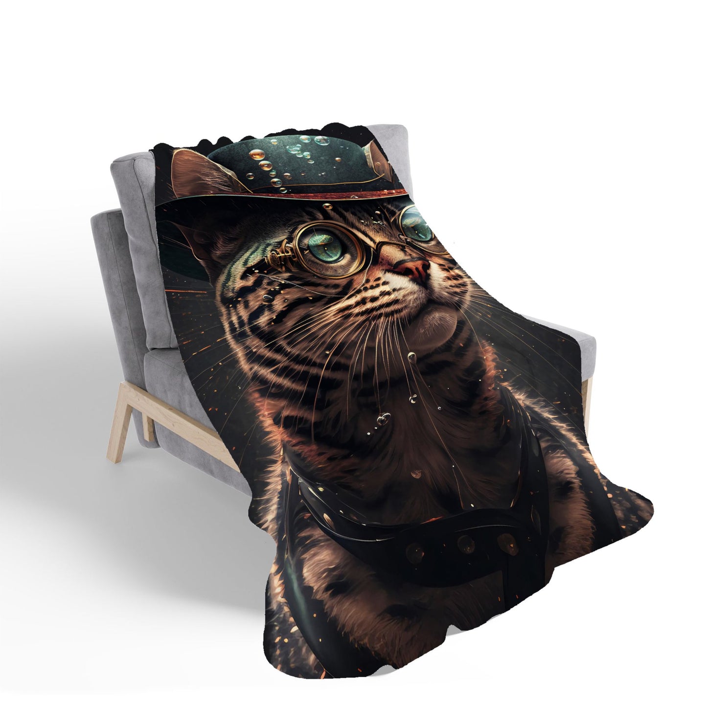 Bengal Cat Face Glasses Splashart Sherpa Blanket