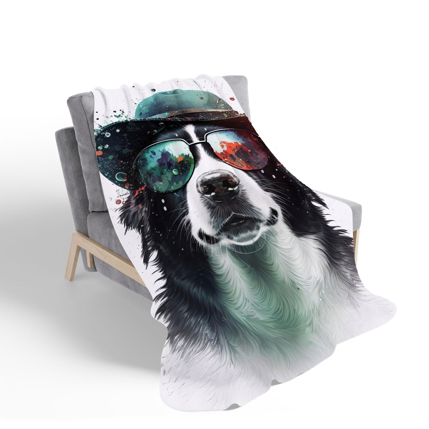 Border Collie Dog Face Splashart Sherpa Blanket
