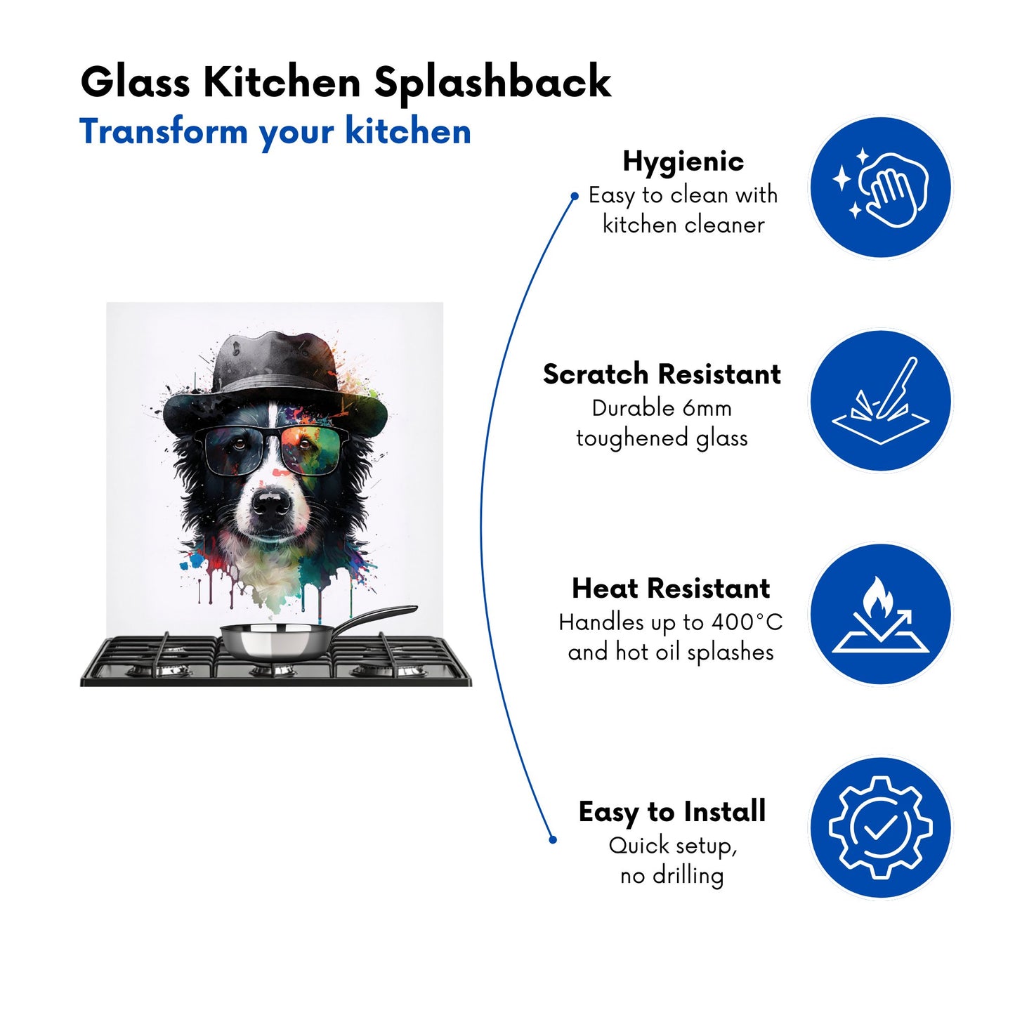 Border Collie Dog Splashart Kitchen Splashback
