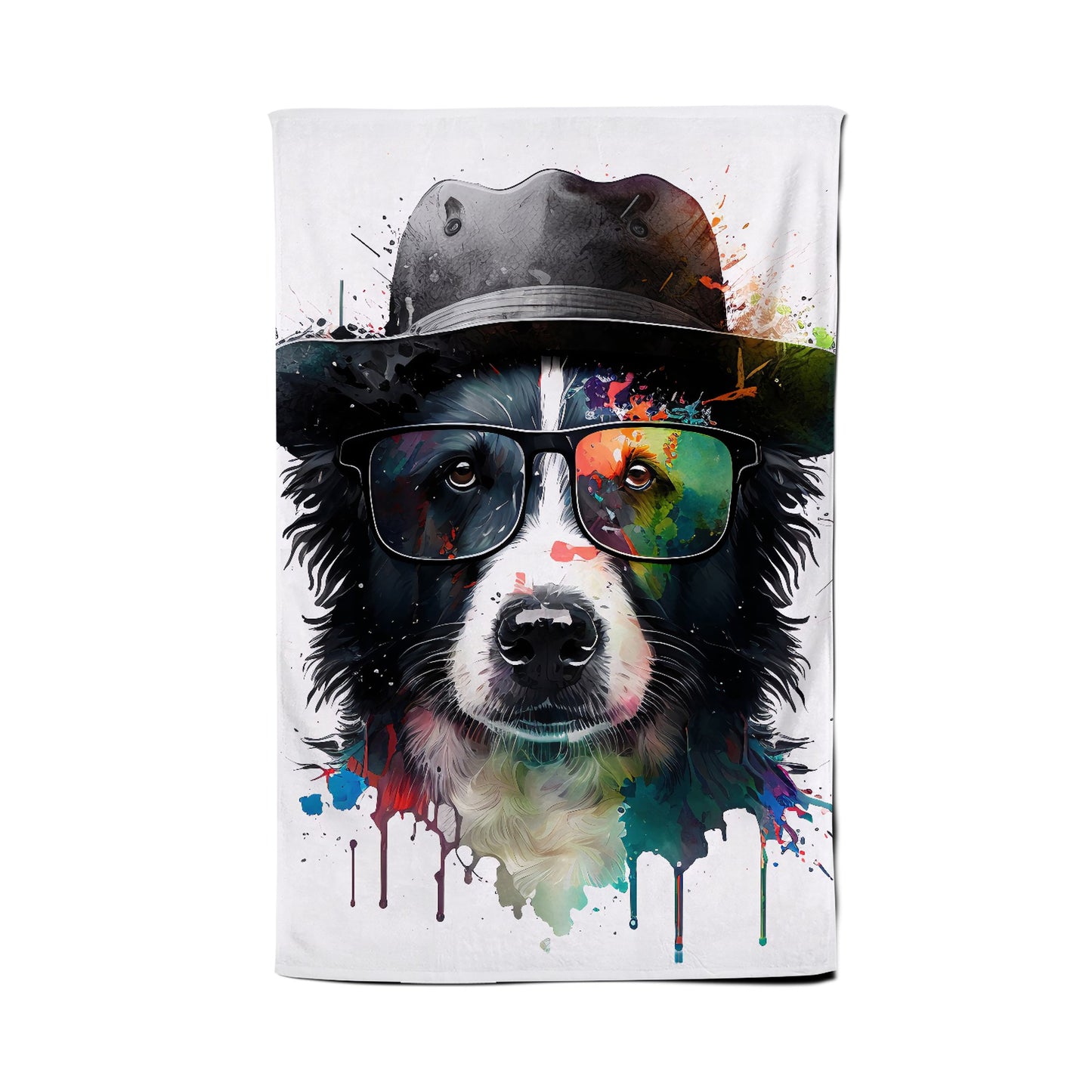 Border Collie Dog Splashart Tea Towel